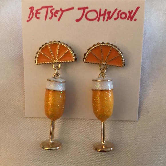 Betsey Johnson Betsey’s Brunch Bellini Orange Drop Earrings Crystal NWT - Picture 11 of 12
